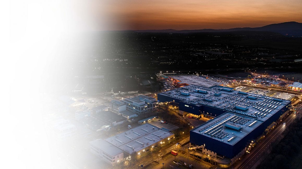 Aerial view of industrial zone at night