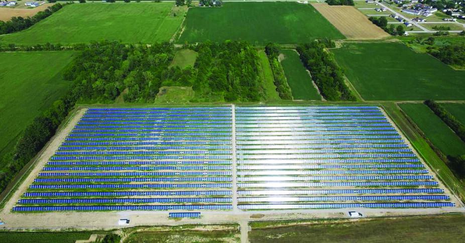 Aerial view of solar panels in clyde, oh.